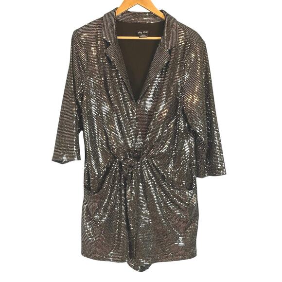 City Chic Sequin Sparkle Romper Playsuit Shorts Black Silver Plus Size 14 - Picture 4 of 9